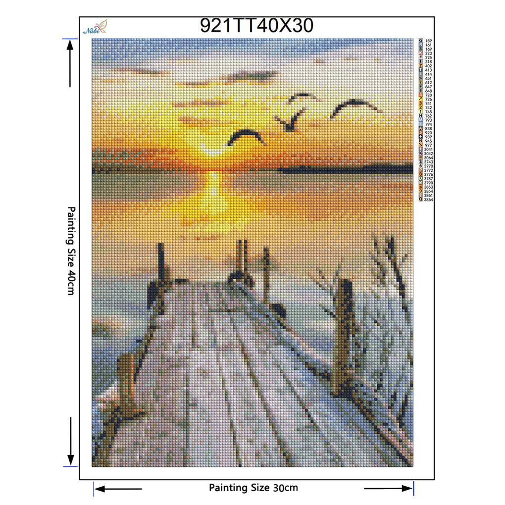 Peinture diamant thème coucher de soleil et lac, broderie complète 5D à faire soi-même, points de croix carrés