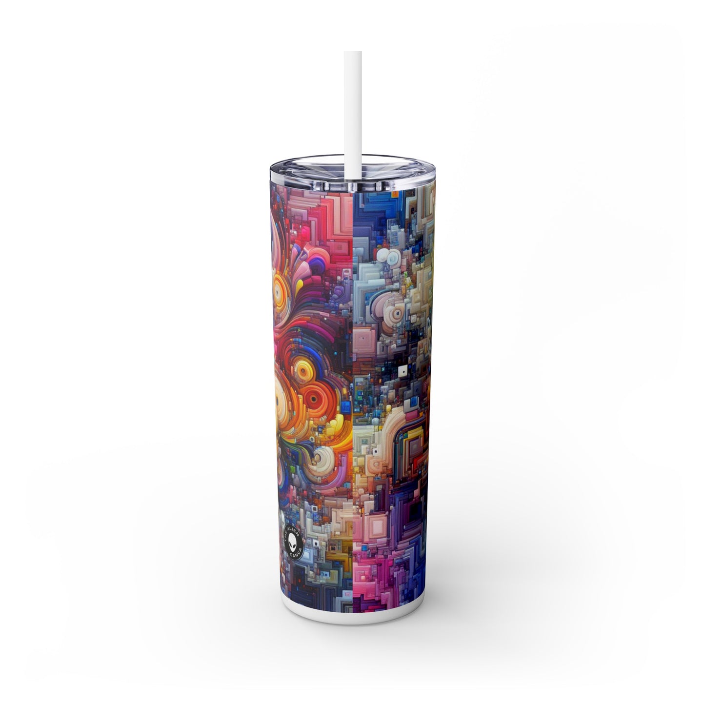 « Harmonies océaniques : une exploration de l'art génératif » - The Alien Maars® Skinny Tumbler avec paille 20oz Art génératif