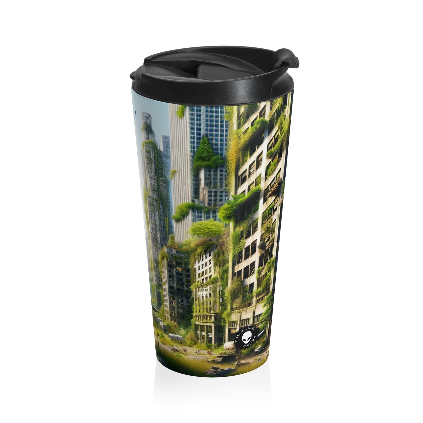 "Nature's Reclamation: A Futuristic Urban Jungle" - The Alien Stainless Steel Travel Mug