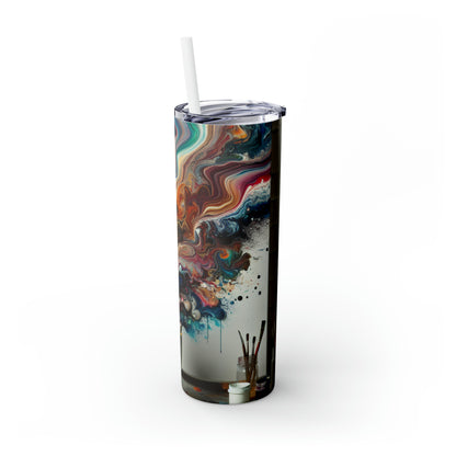 "Un paraíso de pintura vertida: arte de vertido de acrílico" - Vaso delgado con pajita de Alien Maars® de 20 oz estilo vertido de acrílico