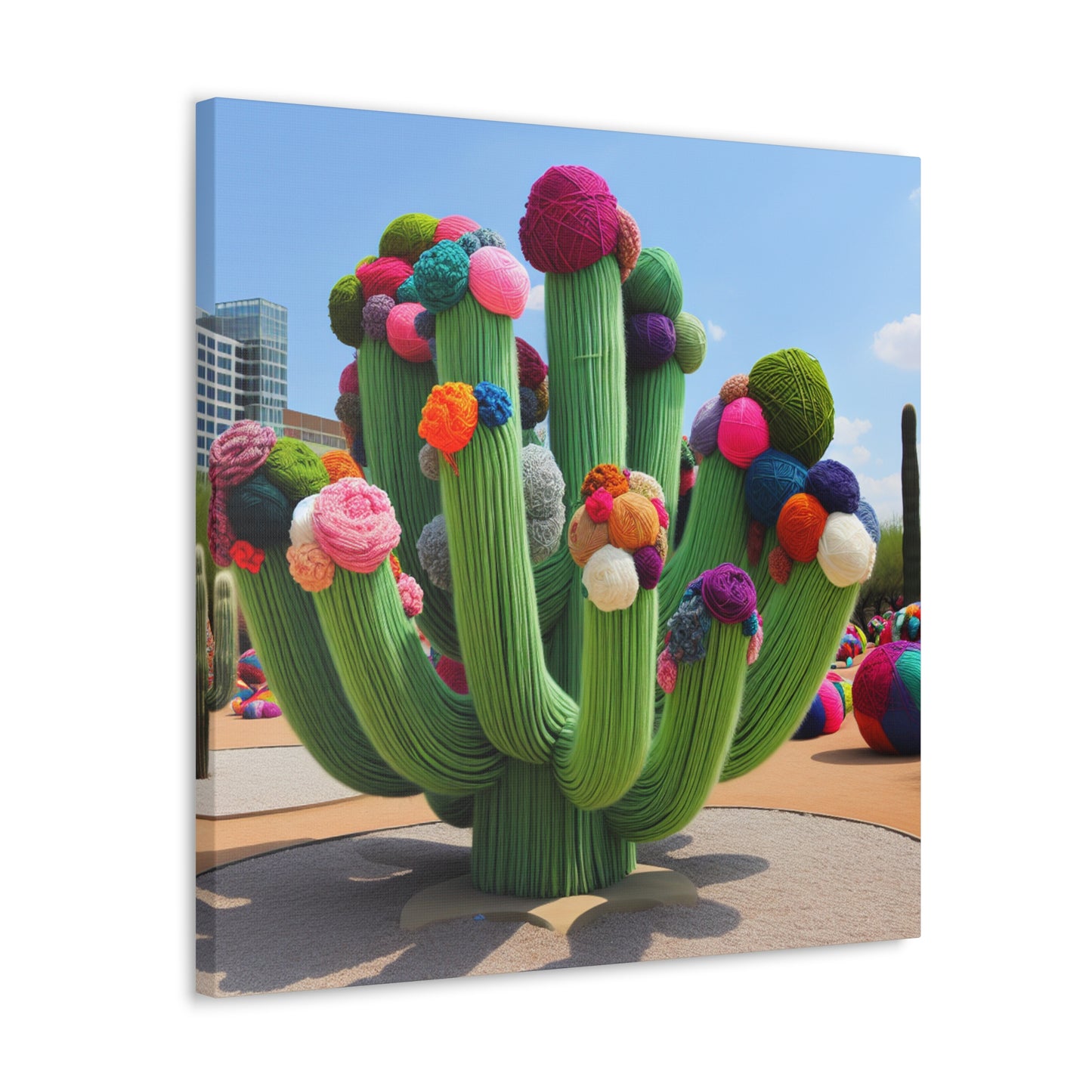 "Yarn-Filled Cacti in the Sky" - The Alien Canva Yarn Bombing (Fiber Art) Style