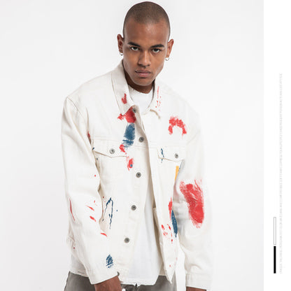 Printed ink splash denim jacket