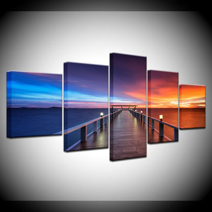 Póster de pared impreso, decoración del hogar, hermosa puesta de sol, puente, pintura de paisaje natural, imágenes de lago