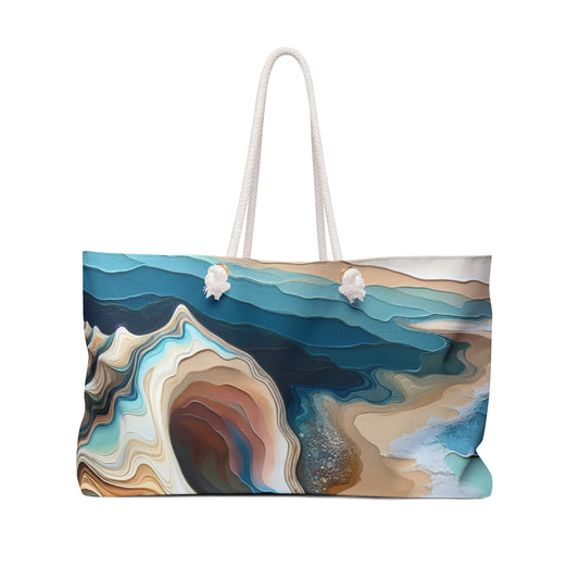 "A Beach View Through a Sea Shell" - The Alien Weekender Bag Acrylic Pouring