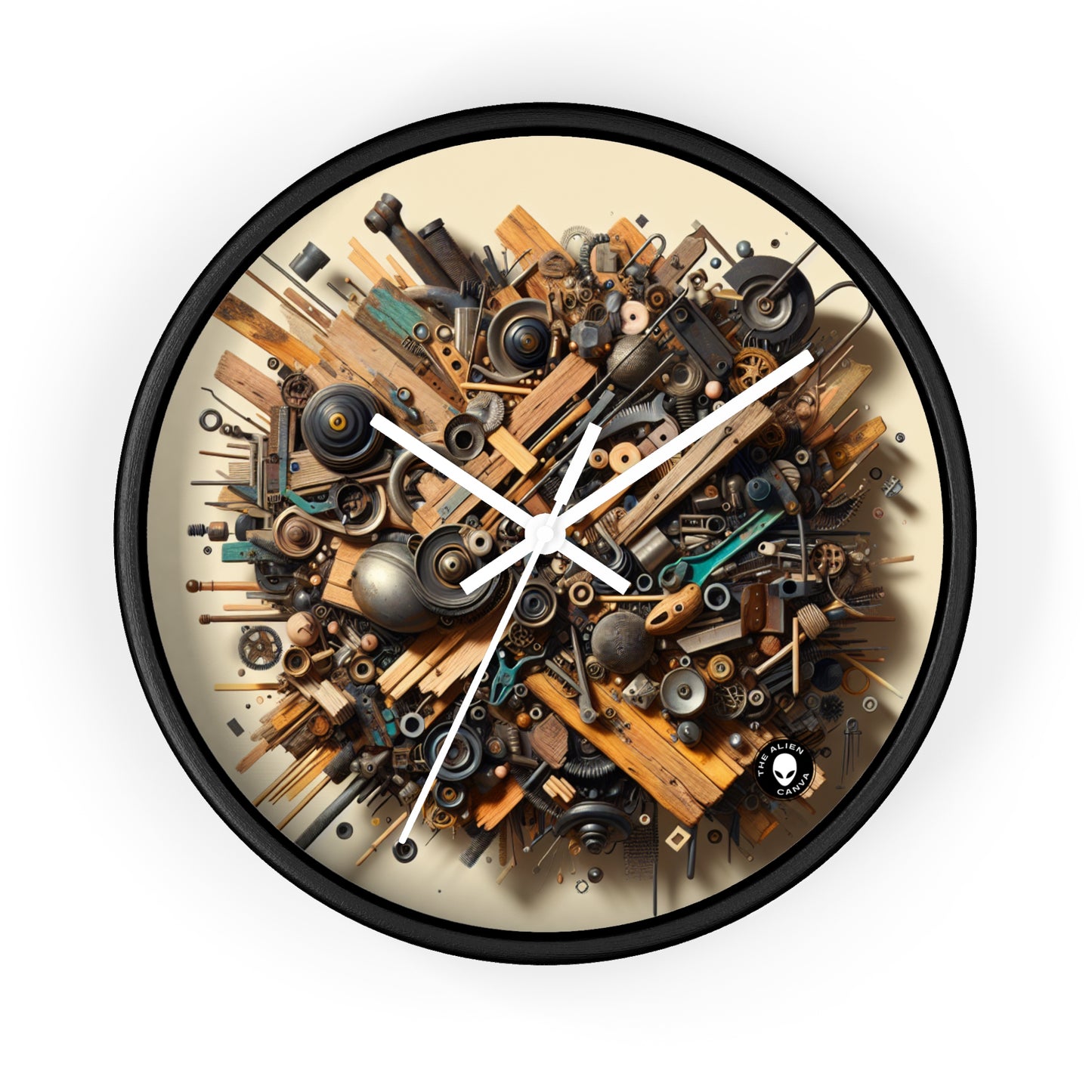 "Nature's Harmony: Assemblage Art with Found Objects" - The Alien Wall Clock Assemblage Art