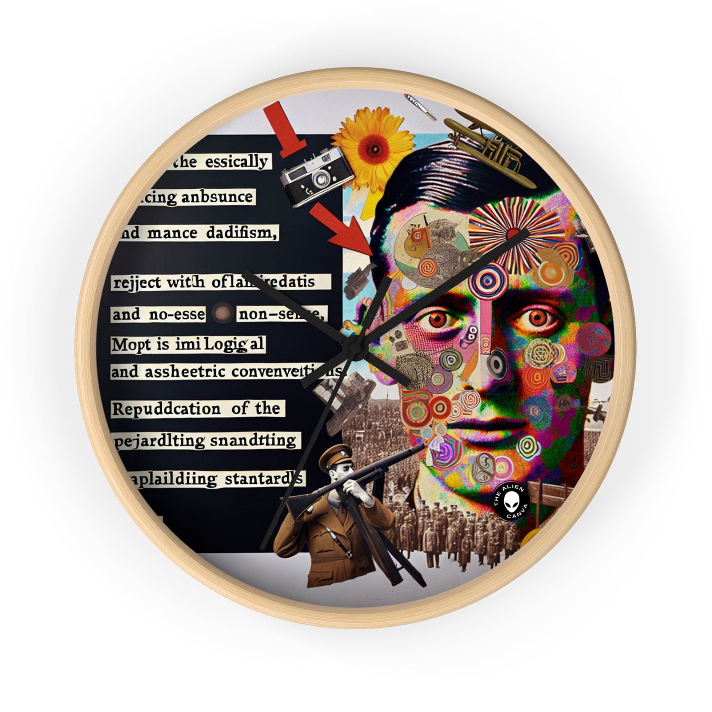 "Absurdity Unleashed: Creating a Dadaist Collage of Chaos" - The Alien Wall Clock Dadaism