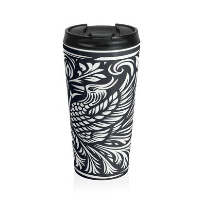 "Elements in Unison: A Woodcut Exploration" - The Alien Stainless Steel Travel Mug Woodcut Printing