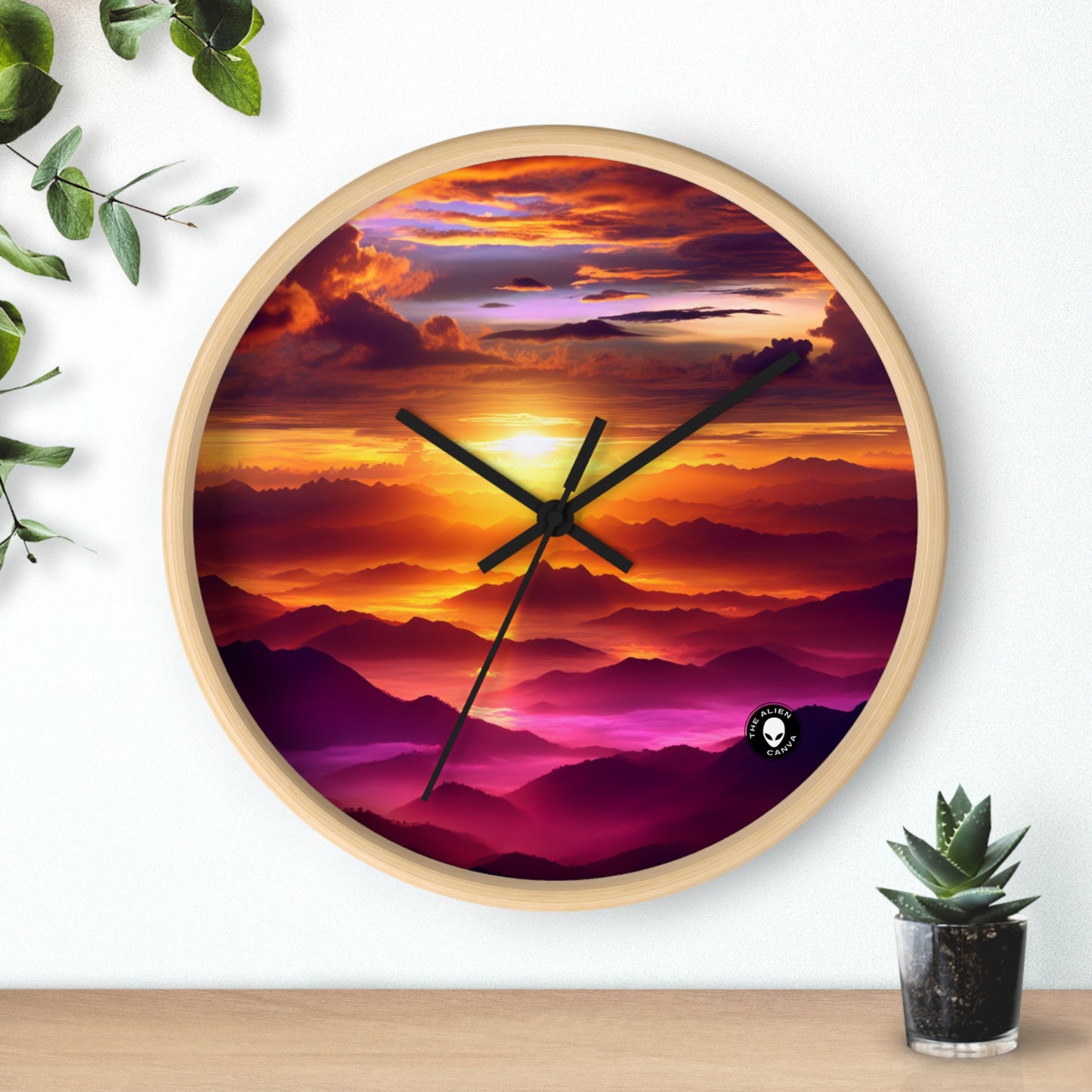 "Dawning Peaks: A Mountain Sunrise" - The Alien Wall Clock