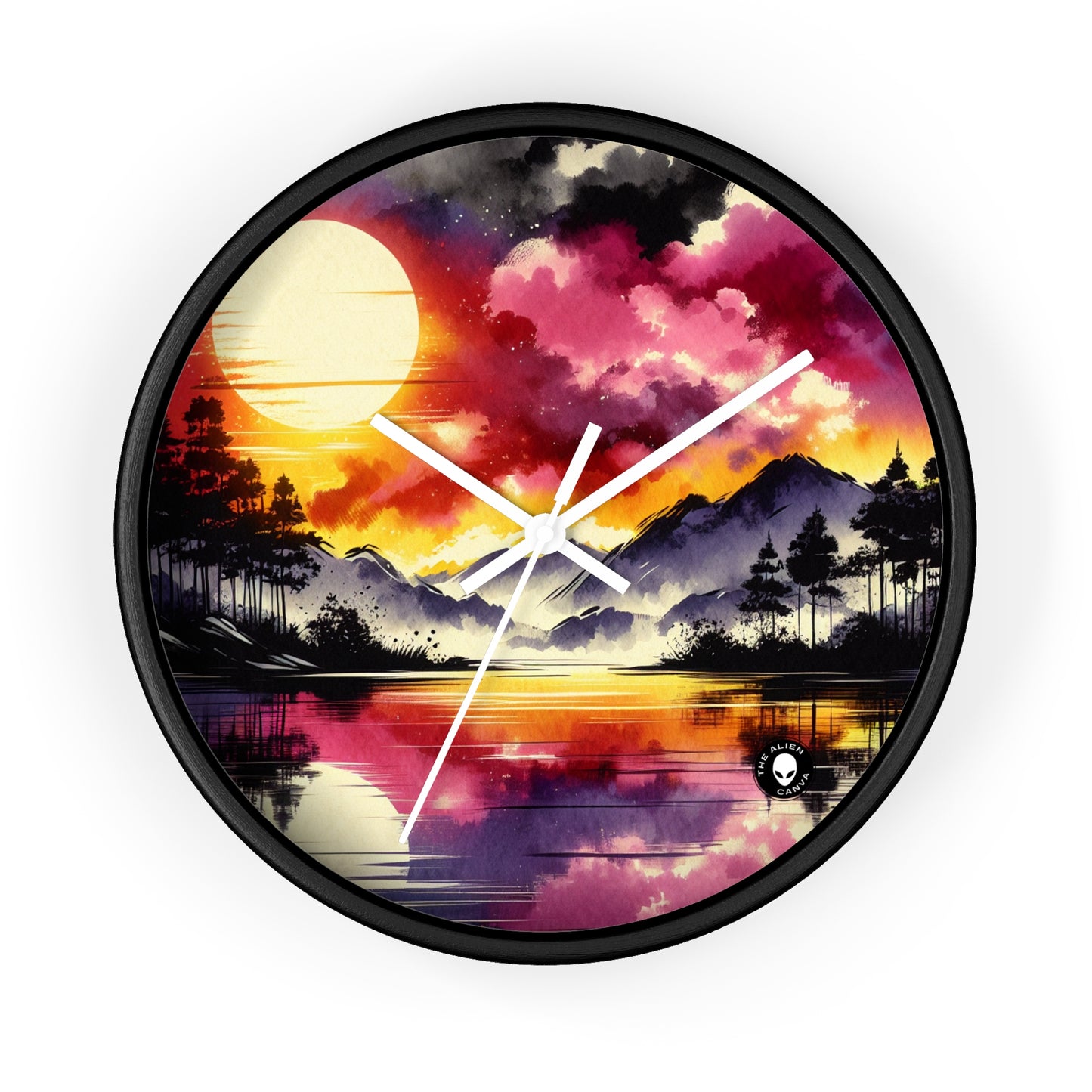 "A Pastel Sunset Symphony" - The Alien Wall Clock Ink Wash Painting