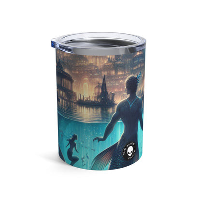 "Atlántida iluminada: una ciudad de criaturas marinas místicas" - Vaso Alien de 10 oz