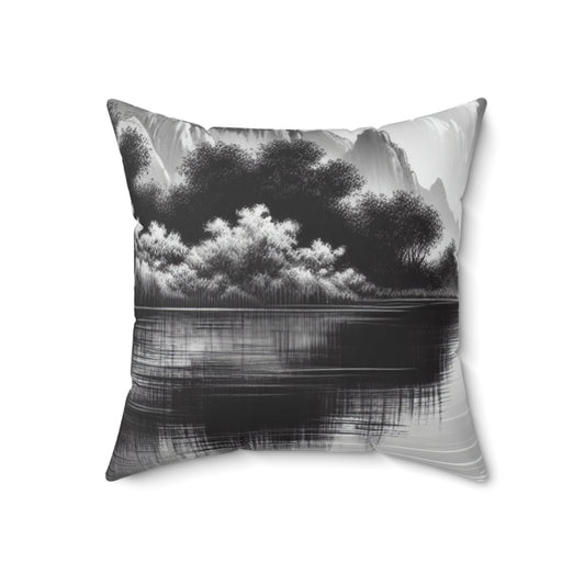 "Pristine Splendor" - The Alien Spun Polyester Square Pillow Zen Ink Painting