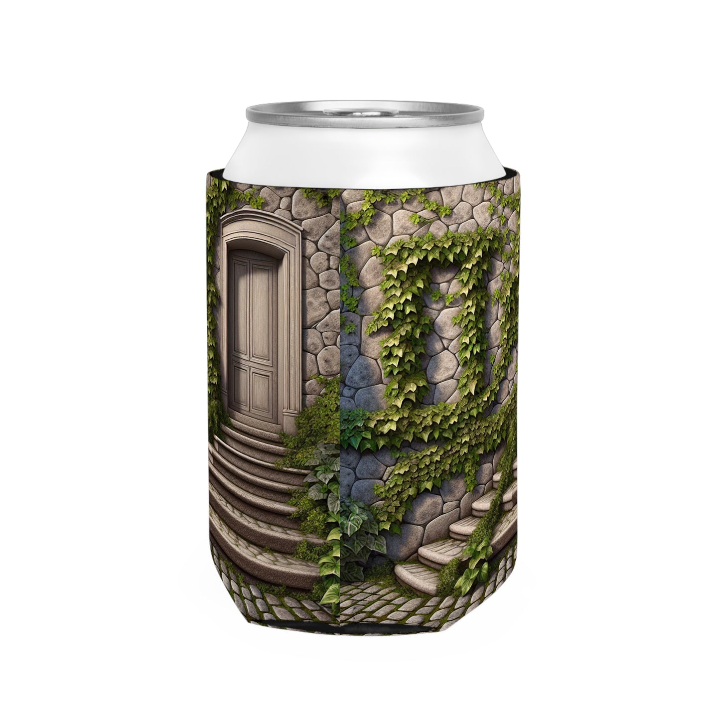 "Trompe-L'oeil Ivy Wall" - The Alien Can Cooler Sleeve Trompe-l'oeil