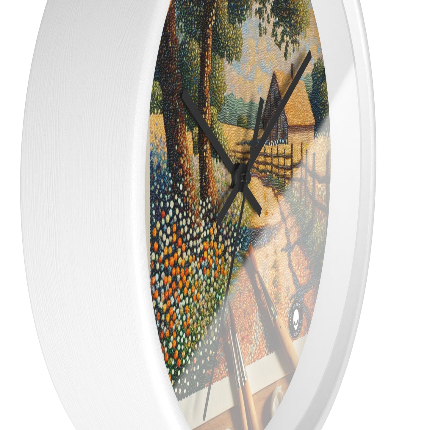 "Autumn Bliss: Pointillism Forest" - The Alien Wall Clock Pointillism