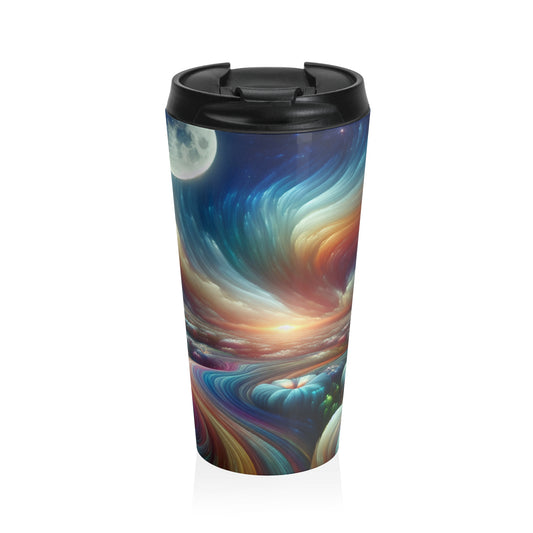 "Rainbow Sky, Moonlit Flowers" - The Alien Stainless Steel Travel Mug