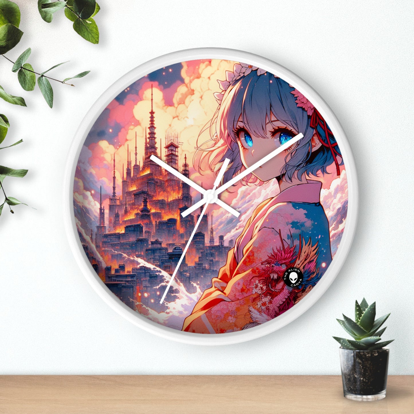 Título: "Swords ablaze: The Elemental Duel" - The Alien Wall Clock Manga/Anime Art