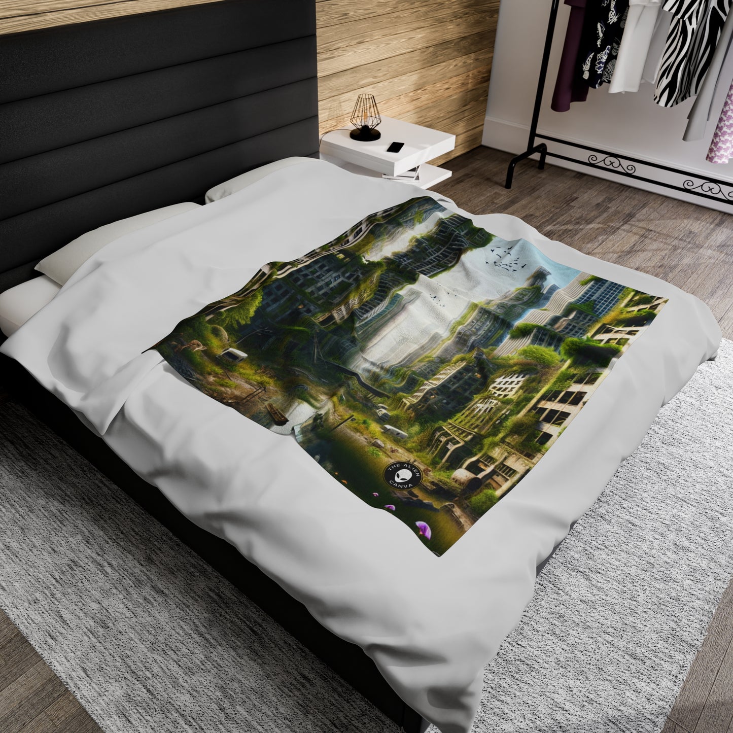 "Nature's Reclamation: A Futuristic Urban Jungle" - The Alien Velveteen Plush Blanket