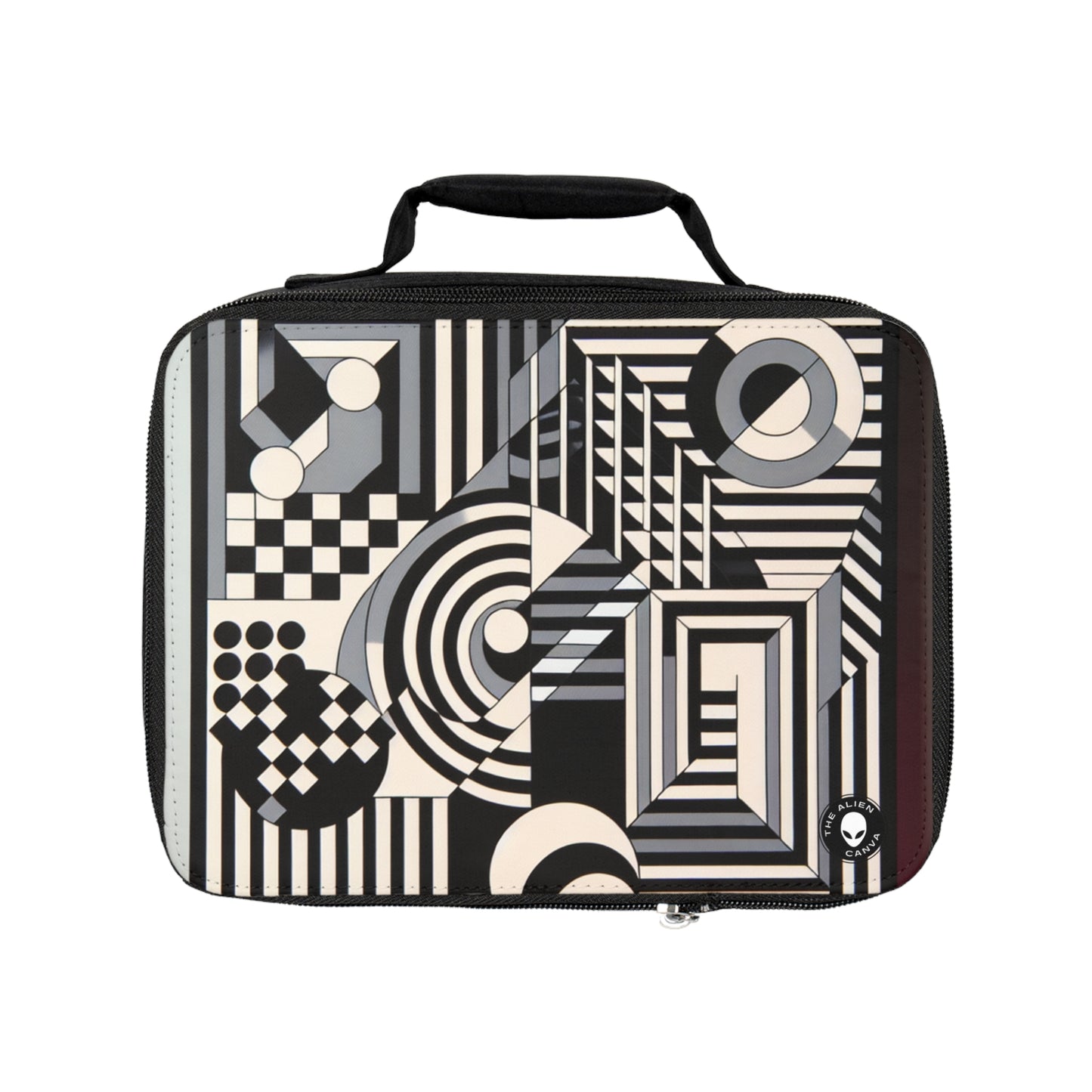 "Mesmerize: Geometría audaz del Op Art en blanco y negro" - The Alien Lunch Bag Op Art