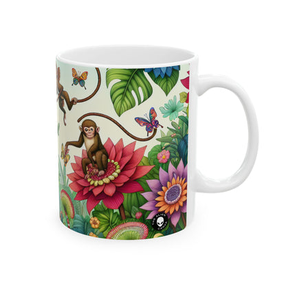 "Jugando a los monos en la jungla" - Taza de cerámica alienígena de 11 oz