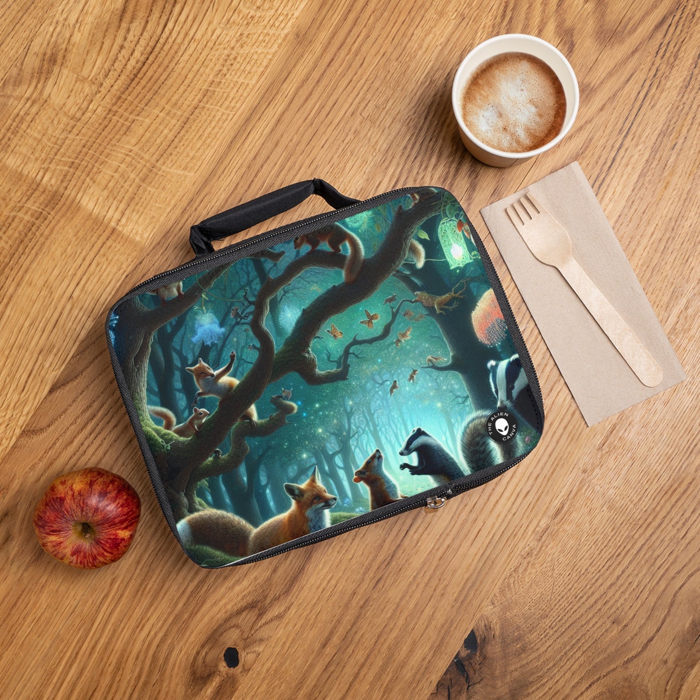 "Mystical Menagerie: Creatures frolicking in an enchanted forest"- The Alien Lunch Bag