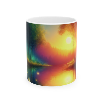 « Enchantement du crépuscule : une scène de forêt magique » - Tasse en céramique Alien 11 oz