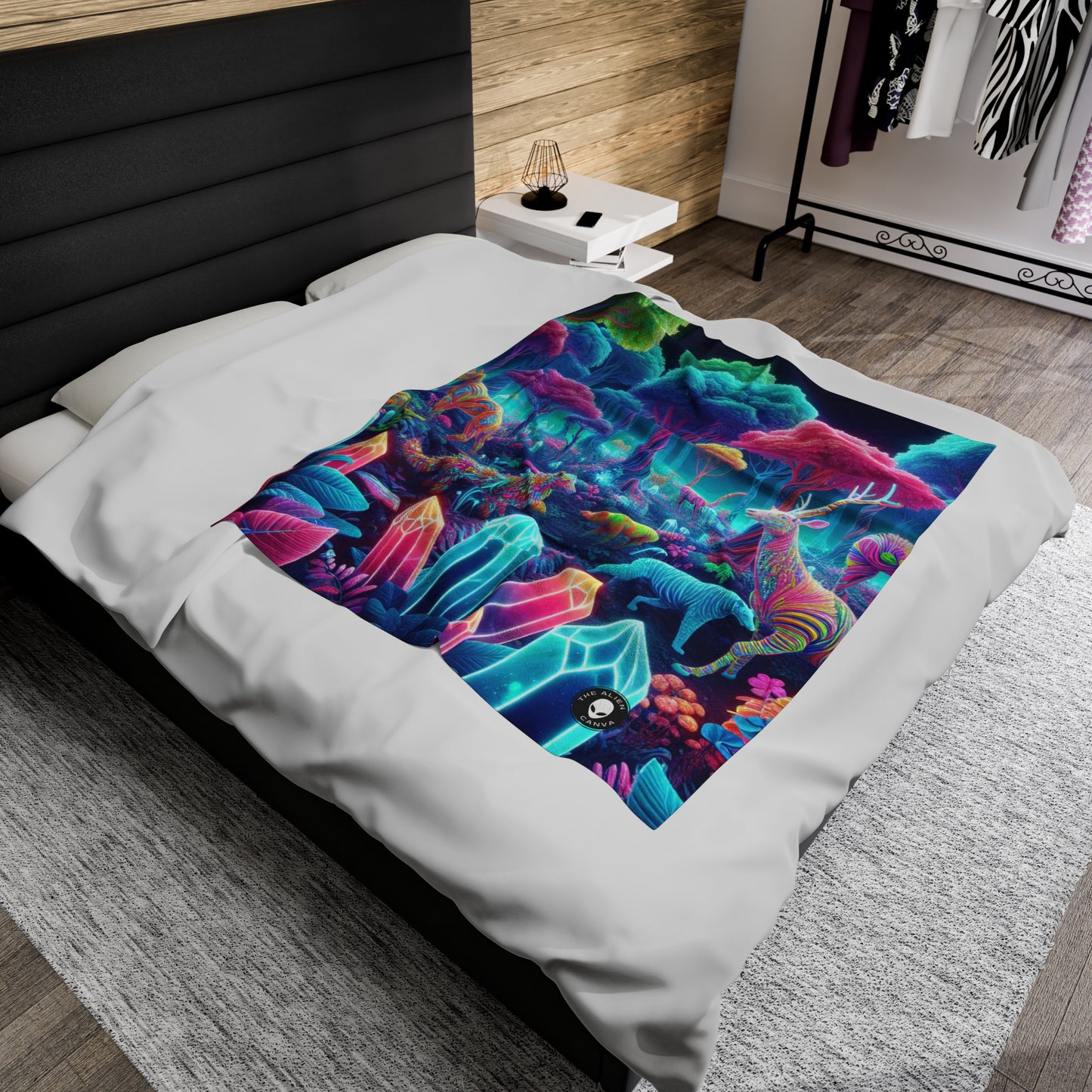 "Glowing Enchantment: Neon Forest" - The Alien Velveteen Plush Blanket