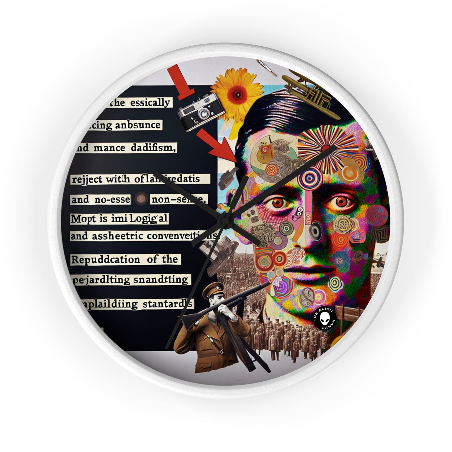 "Absurdity Unleashed: Creating a Dadaist Collage of Chaos" - The Alien Wall Clock Dadaism