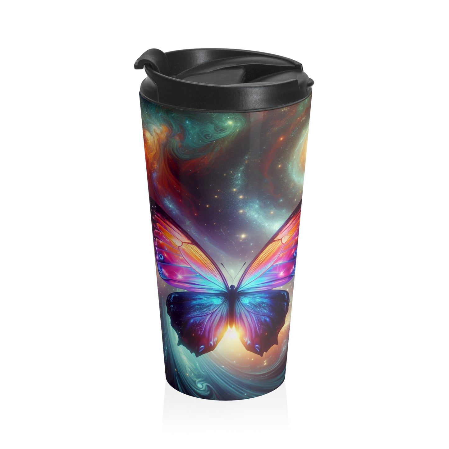 "Galactic Butterfly: A Cosmic Spectacle" - The Alien Stainless Steel Travel Mug