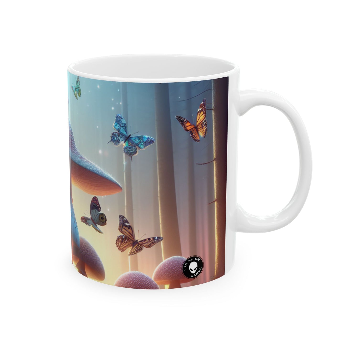 "Twilight Forest: Fluttering Butterflies and Towering Mushrooms" - The Alien Ceramic Mug 11oz