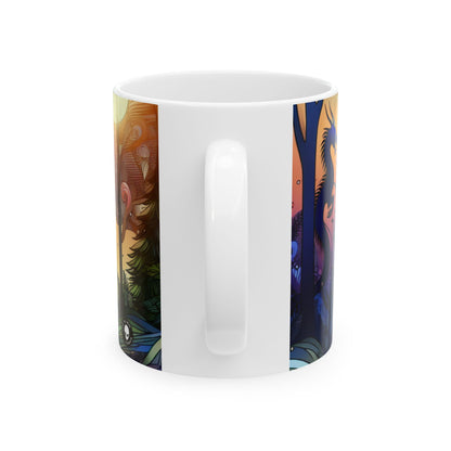 "Crepúsculo místico: criaturas en el bosque" - Taza de cerámica alienígena de 11 oz