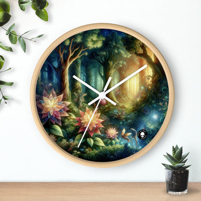 Bosque encantado: flores resplandecientes y seres místicos - El reloj de pared alienígena