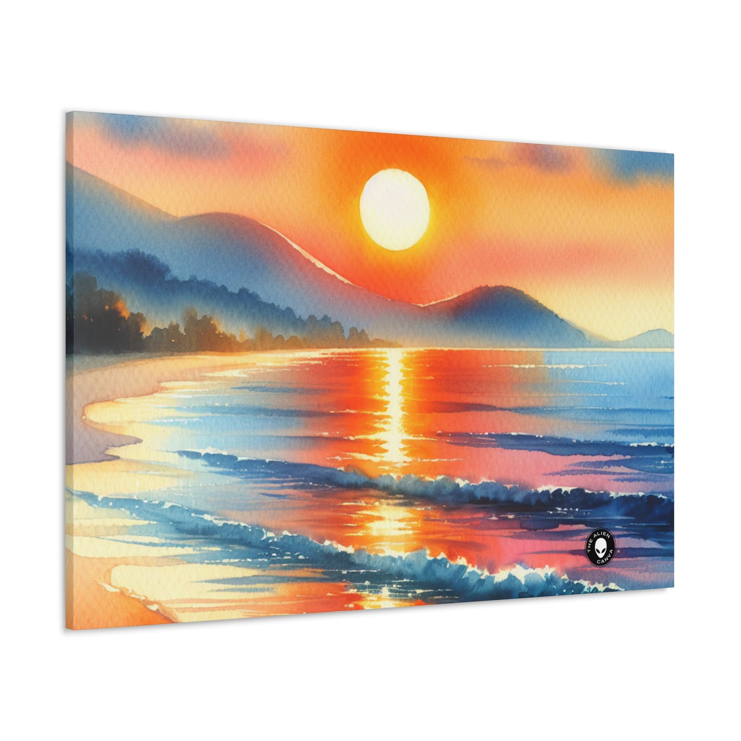 "Amanecer en la playa" - La pintura de acuarela de Alien Canva