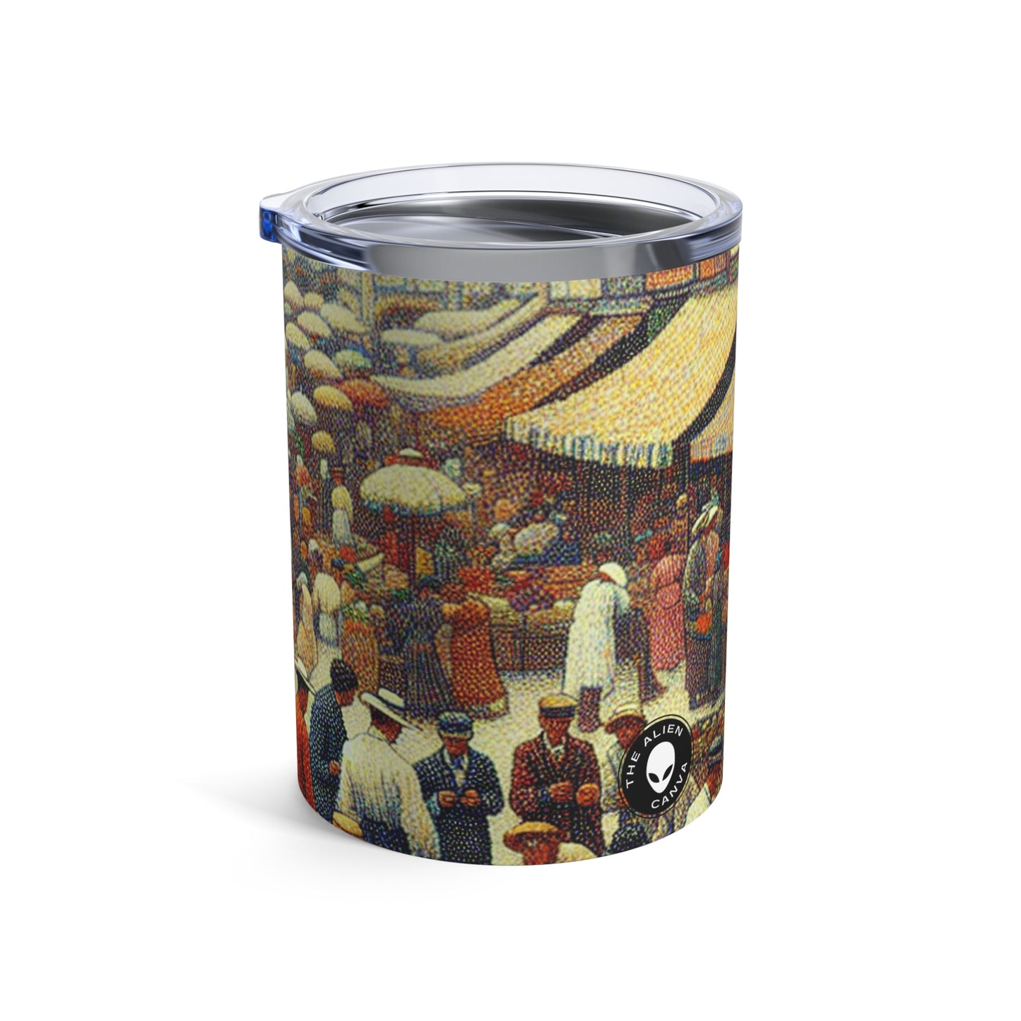 "Dots of Paradise: Capturando un paisaje playero soleado con puntillismo" - The Alien Tumbler 10oz Puntillismo