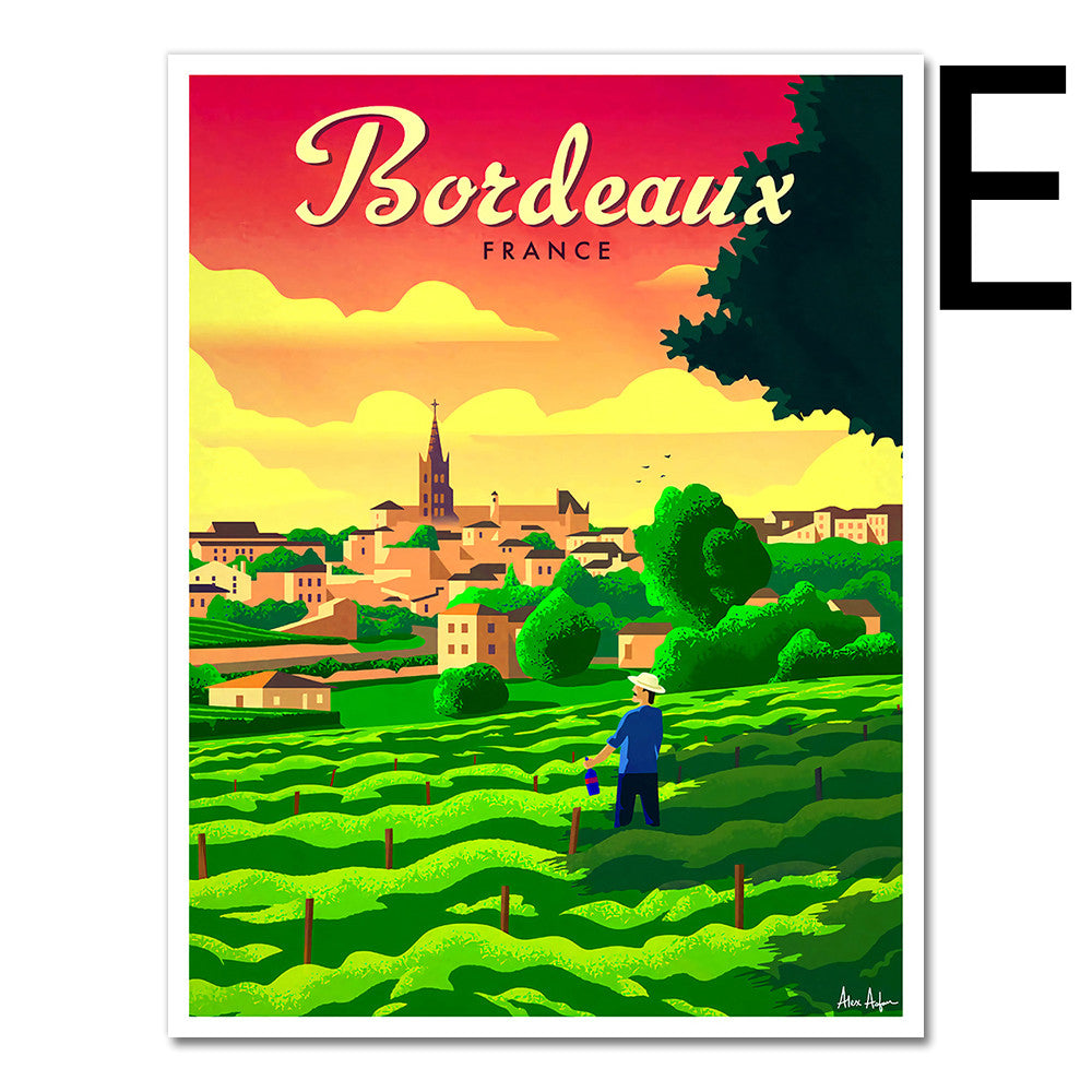 vintage Bordeaux Mural Canvas Wine Country, Affiche de carte touristique