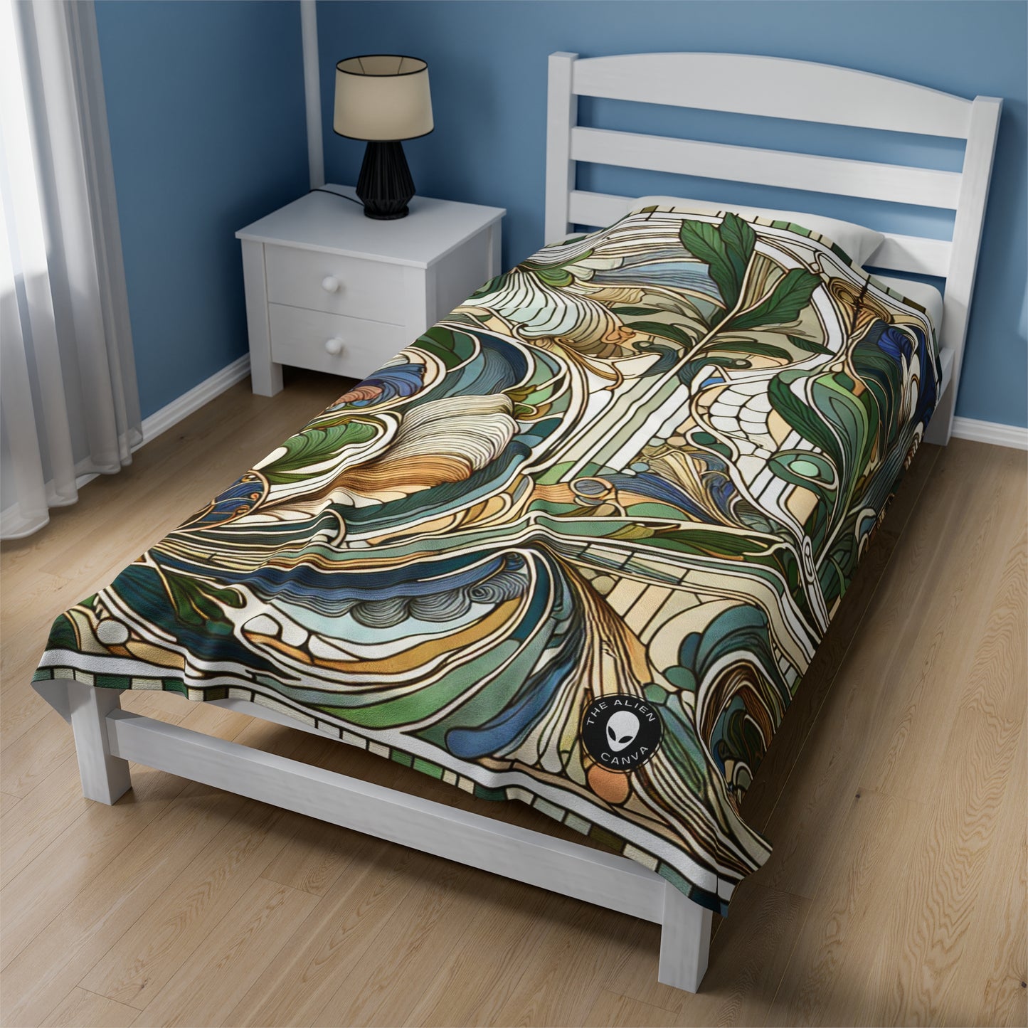 "Moonlit Enchantment: A Mystical Serenade in Art Nouveau" - The Alien Velveteen Plush Blanket Art Nouveau