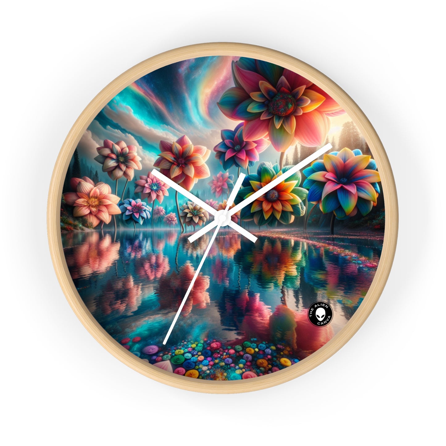 "Enchanted Waters: A Floral Dreamland" - The Alien Wall Clock