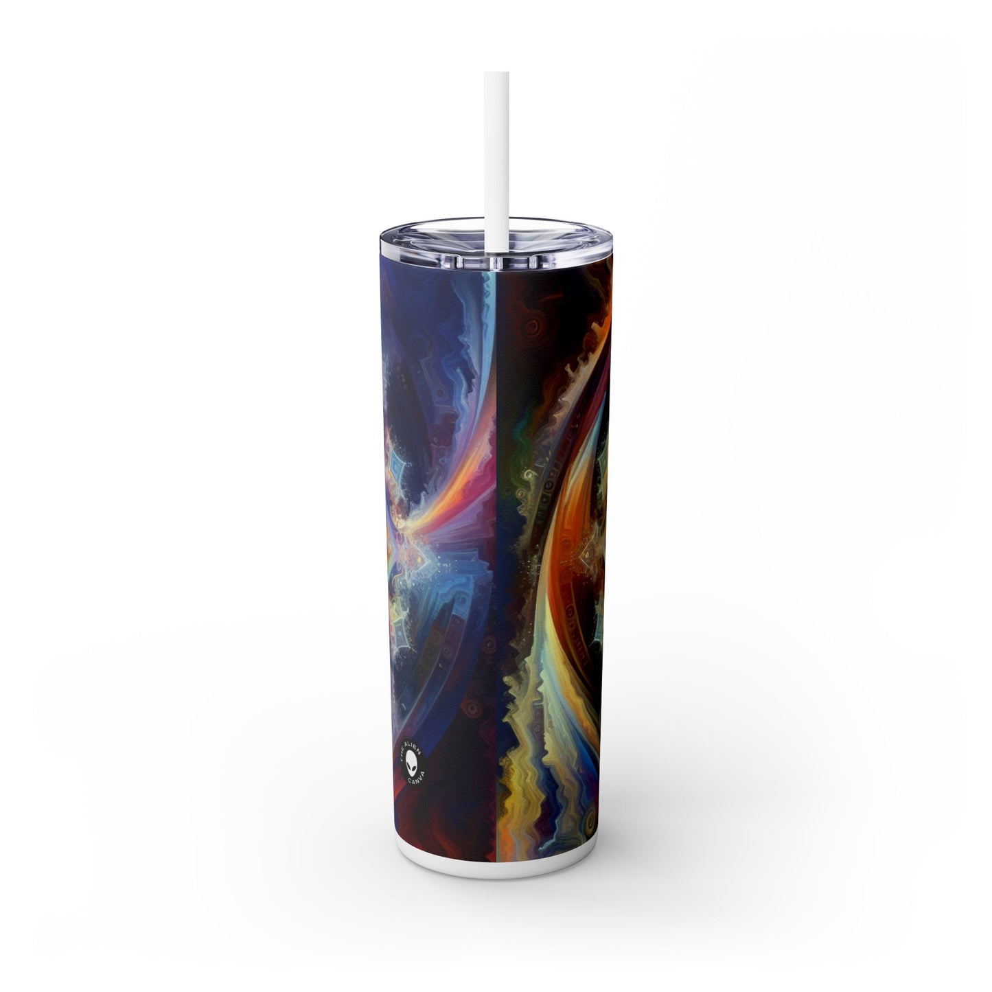 « Mandala dynamique : une peinture géométrique vibrante » - Verre fin avec paille Alien Maars® 20 oz