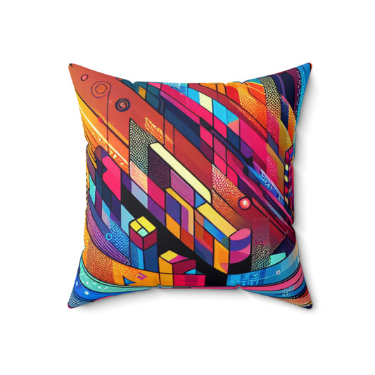 "Neon Metropolis: A Futuristic Cityscape"- The Alien Spun Polyester Square Pillow Digital Art