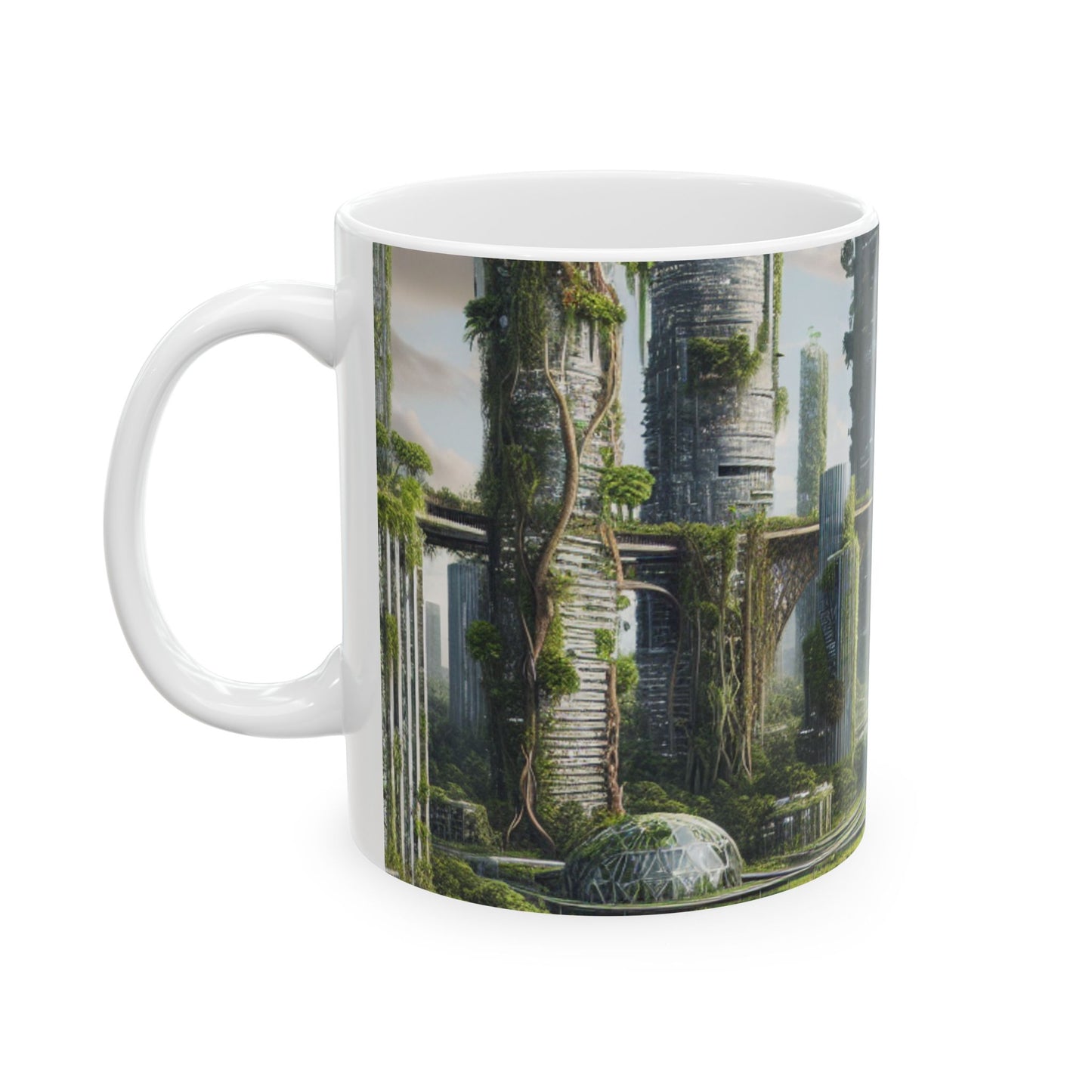 « La reconquête de la nature : un paysage urbain futuriste » – Tasse en céramique Alien 11 oz