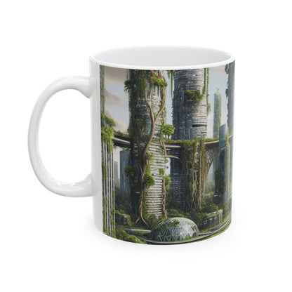 "Nature's Reclamation: A Futuristic Cityscape" - The Alien Ceramic Mug 11oz