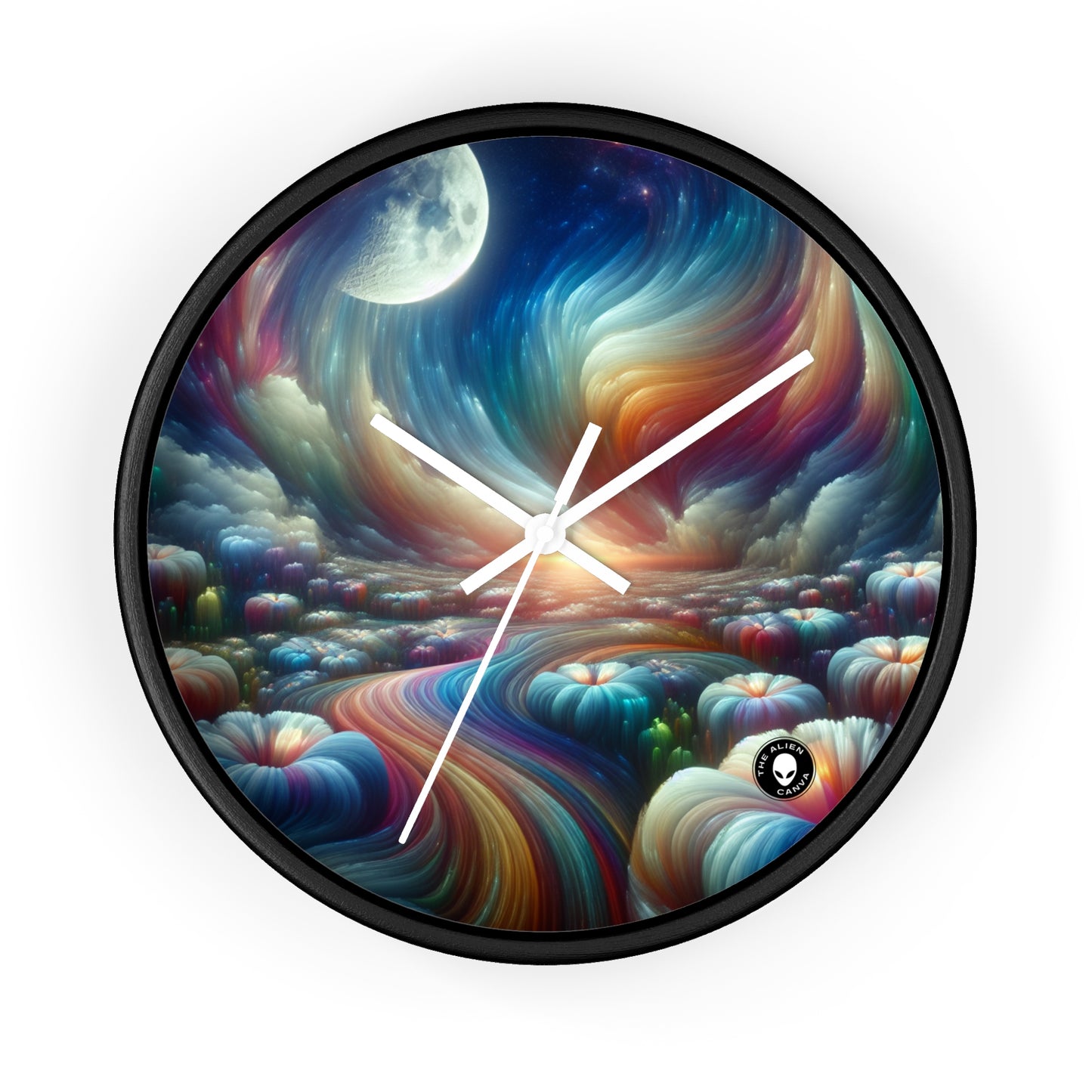 "Rainbow Sky, Moonlit Flowers" - The Alien Wall Clock