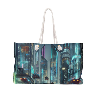 Neon Rain: A Futuristic Cityscape - The Alien Weekender Bag