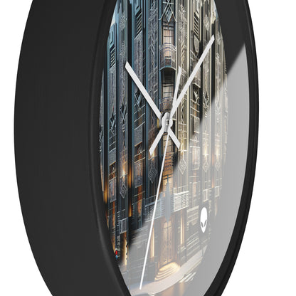 "Elegancia iluminadora: una calle de la ciudad Art Deco" - El reloj de pared alienígena estilo Art Deco