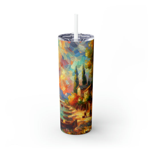 Golden Dusk : Une promenade impressionniste sereine au bord de l'eau - The Alien Maars® Skinny Tumbler avec paille 20oz Impressionnisme