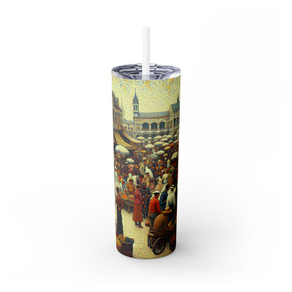 "Dots of Paradise: Capturing a Sunny Beachscape with Pointillism" - The Alien Maars® Skinny Tumbler with Straw 20oz Pointillism