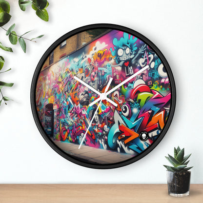 "Neon Horizon: La vibrante metrópolis del futuro" - El reloj de pared alienígena Arte callejero / Graffiti