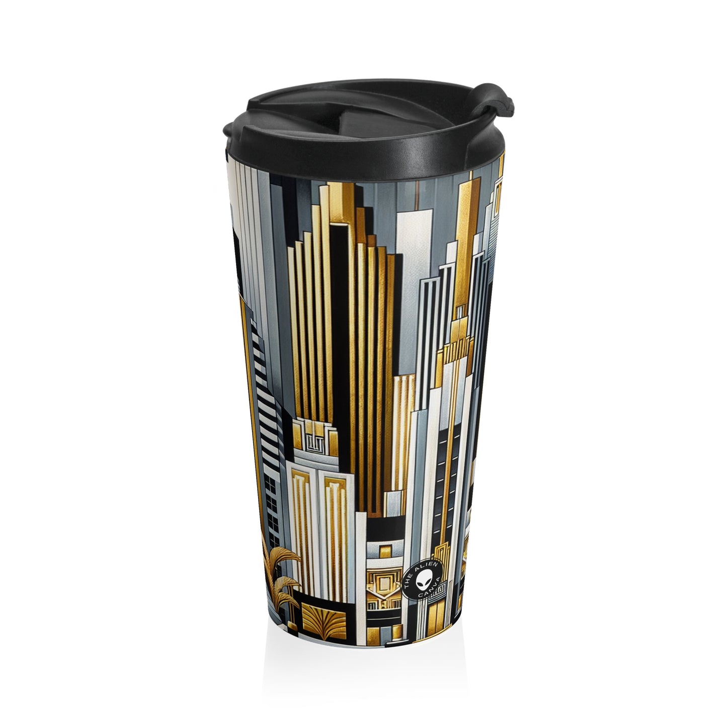 "Artistic Deco Dreamscape" - The Alien Mug de voyage en acier inoxydable Art Déco