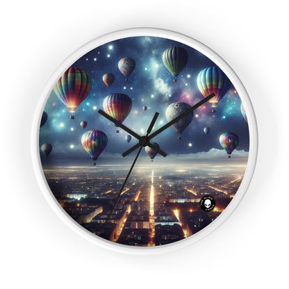 "Starry Night Voyage: Hot Air Balloons Over the City" - The Alien Wall Clock