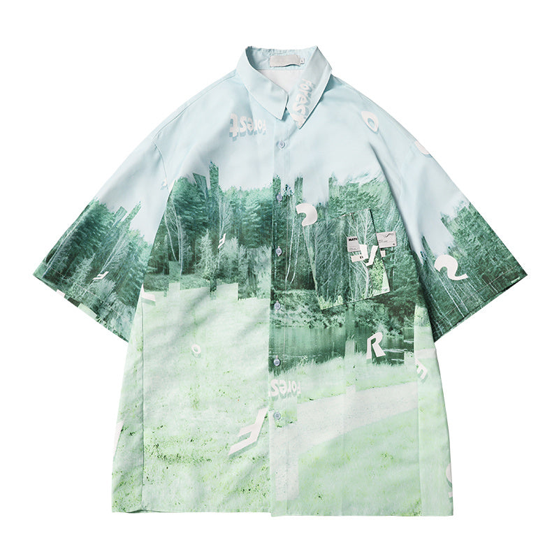 Retro loose full printed short sleeve shirt