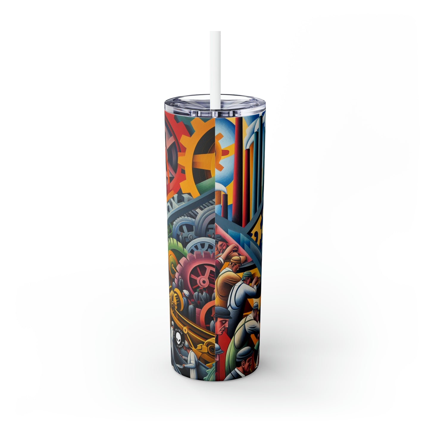 "Industrial Constructivism: Gears and Labor" - The Alien Maars® Skinny Tumbler with Straw 20oz Constructivism