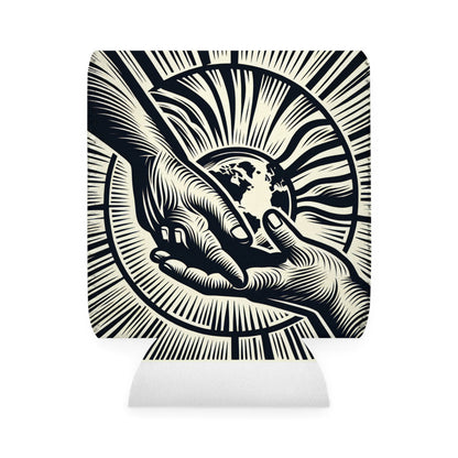 "Uniting Hands, Uniting Nations" - The Alien Can Cooler Sleeve Woodcut Printing Style